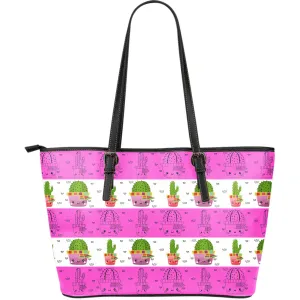 Cute Cactus Large Leather Tote Bag