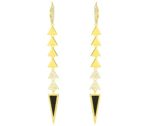 Dangling Triangle Leather Inlay Crystal Gold Earrings