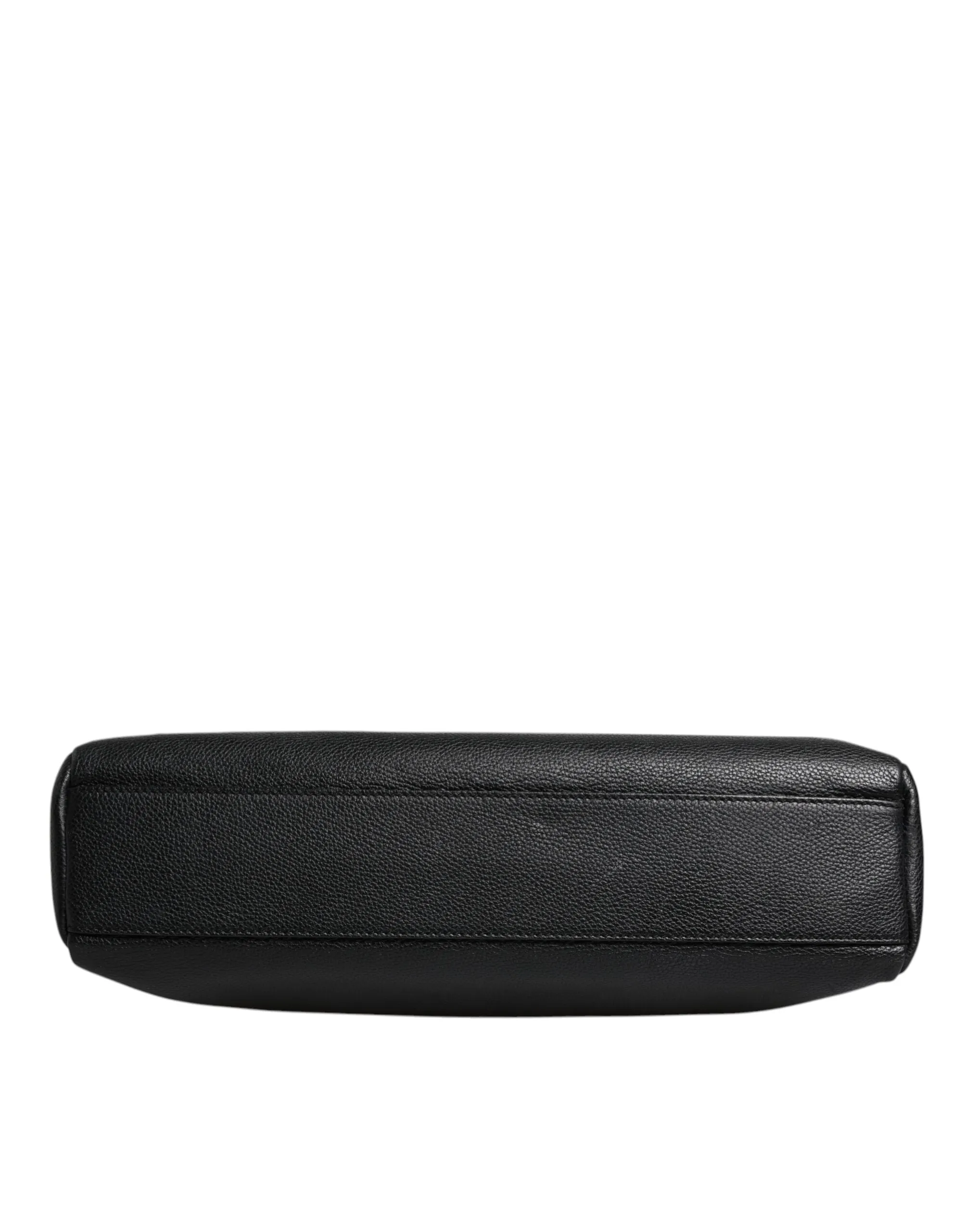 Dolce & Gabbana Black Logo Plaque Leather Messenger Shoulder Strap Bag