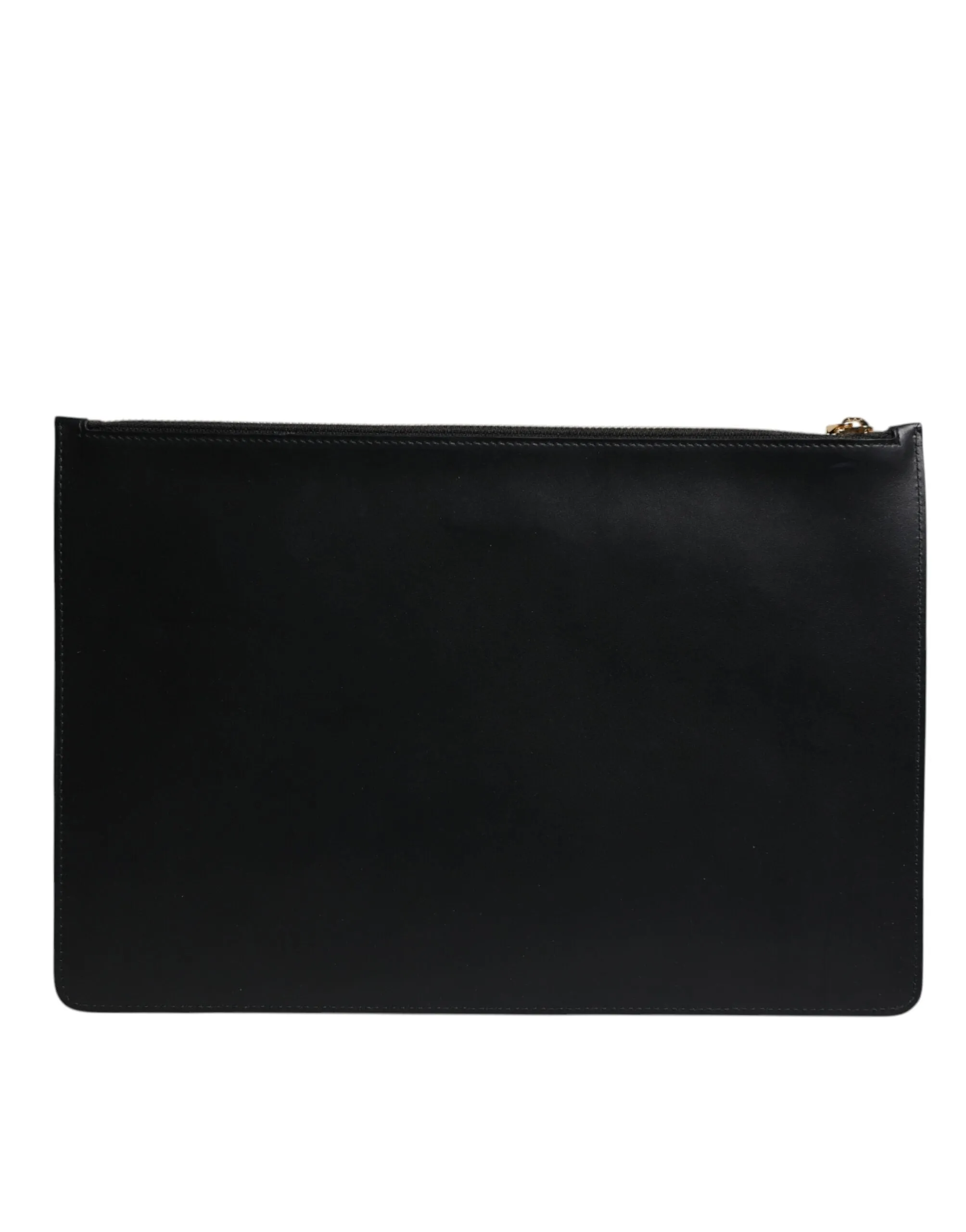 Dolce & Gabbana Black Solid Leather DG Logo Clutch Zip Pouch Bag