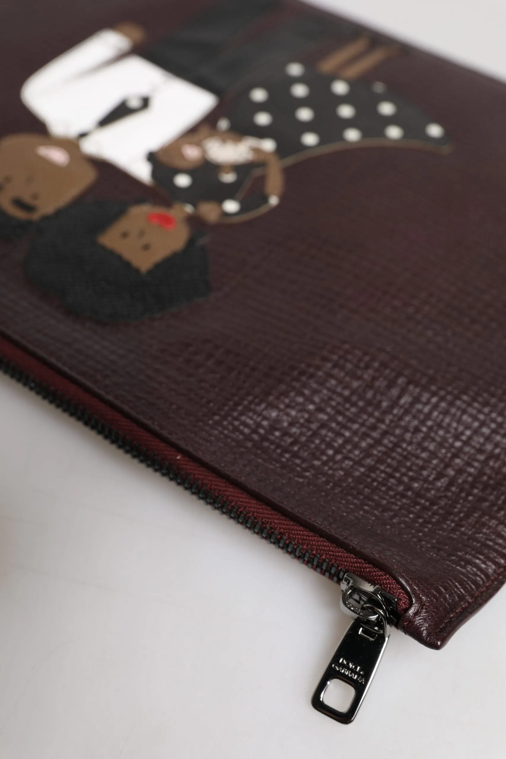 Dolce & Gabbana Brown Leather #DGFAMILY Embellished Men Clutch Pouch Bag