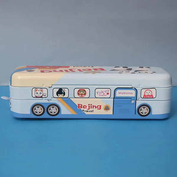 Double Decker Mermaid and Bei jing Bus Shape Pencil Box With String Operated Wheels Geometry Box (Price For 1 Piece)