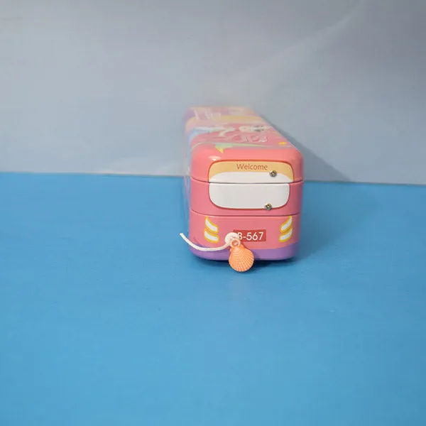 Double Decker Mermaid and Bei jing Bus Shape Pencil Box With String Operated Wheels Geometry Box (Price For 1 Piece)