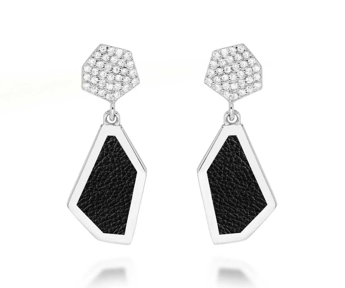 Double Hexagon Leather Inlay Earrings
