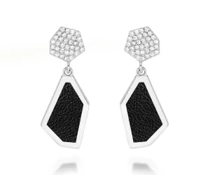 Double Hexagon Leather Inlay Earrings