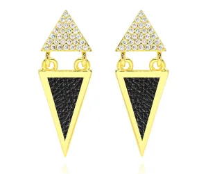 Double Triangle Leather Inlay Gold Earrings