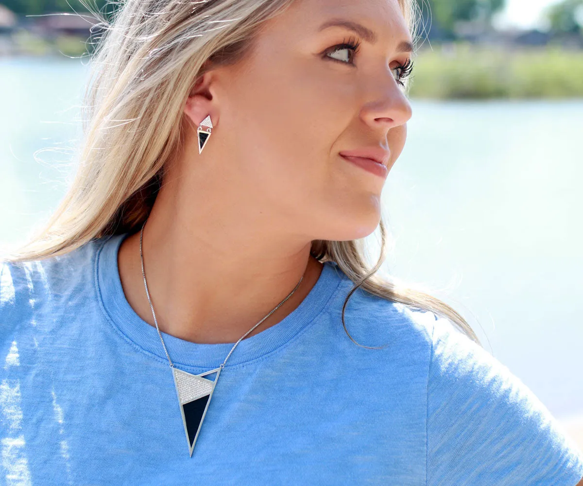 Double Triangle Leather Inlay Gold Earrings