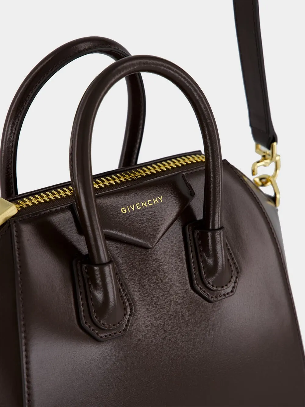 Ebony Brown Mini Antigona in Box Leather