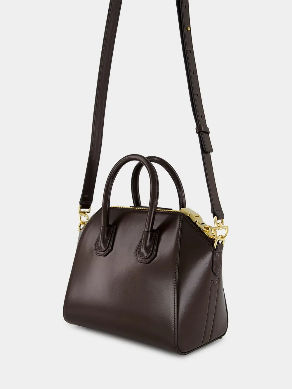 Ebony Brown Mini Antigona in Box Leather