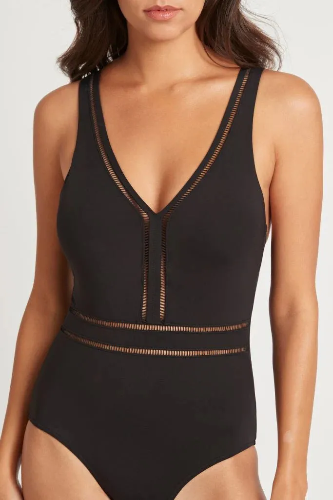 Eco Essentials Spliced Waisted One Piece / Black