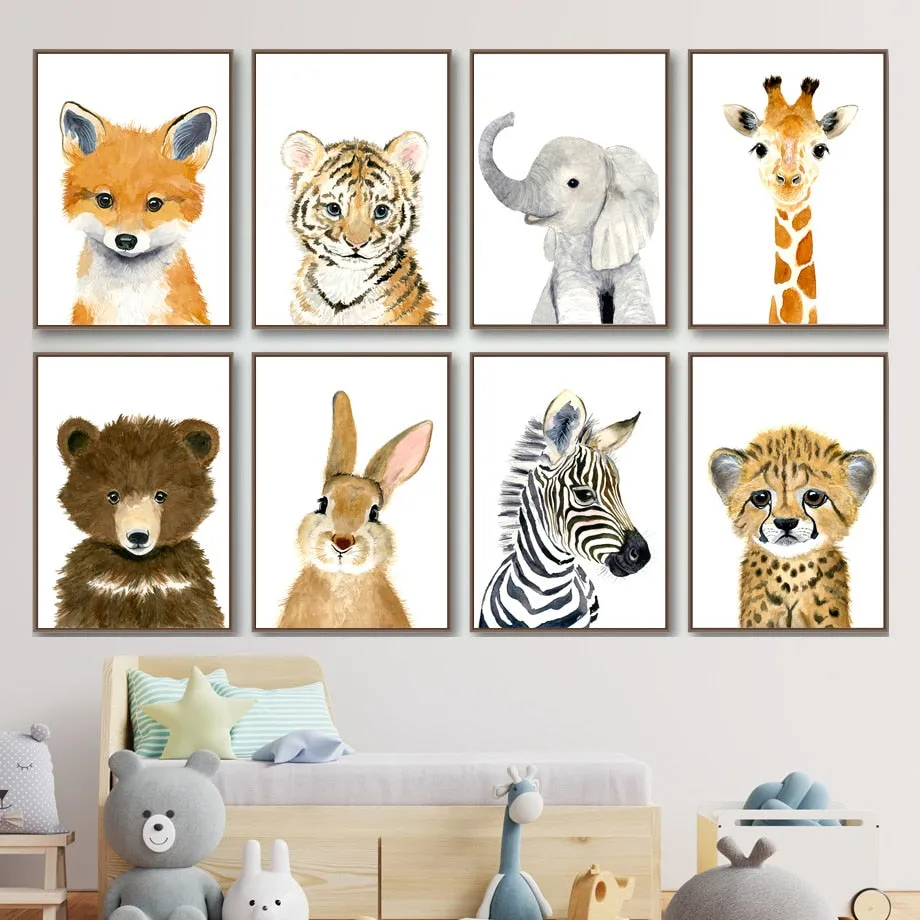 Elephant Zebra Fox Rabbit Bear Owl Giraffe Wall Art