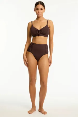 Essentials Edit High Waist Gathered Side Pant / Cocoa