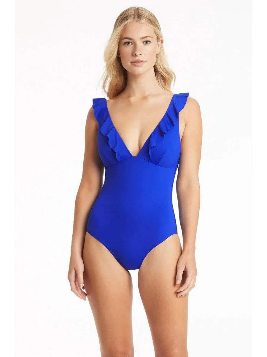Essentials Frill One Piece in Cobalt