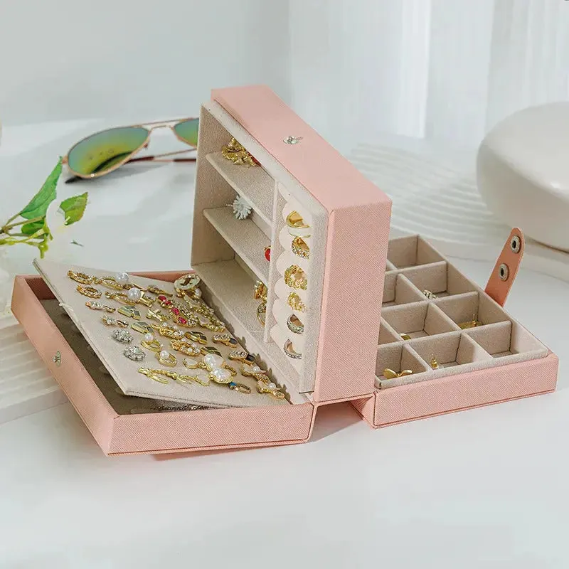 Fashion PU Leather Jewellery Storage Boxes Portable Travel Jewelry Box Necklace Earrings Ring Jewelry Organizer Display Case