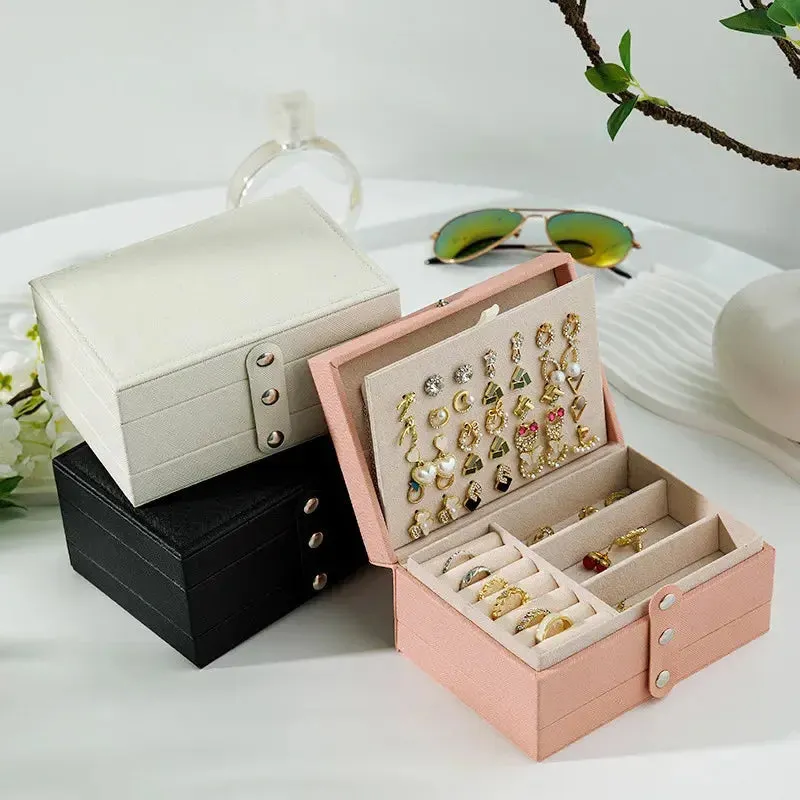 Fashion PU Leather Jewellery Storage Boxes Portable Travel Jewelry Box Necklace Earrings Ring Jewelry Organizer Display Case