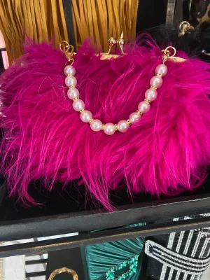 Faux Fur Long Hair Evening Clutch in Vibrant Fushia