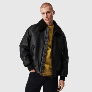 Faux Leather Aviator Jacket - Black