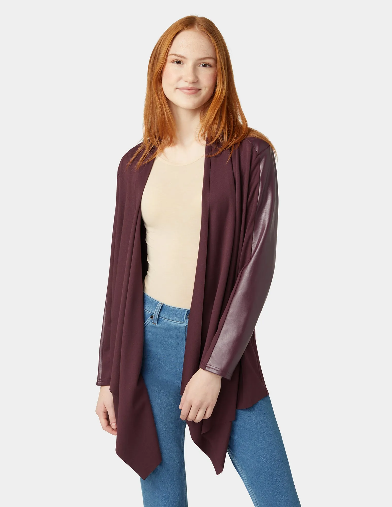 Faux Leather Cardigan