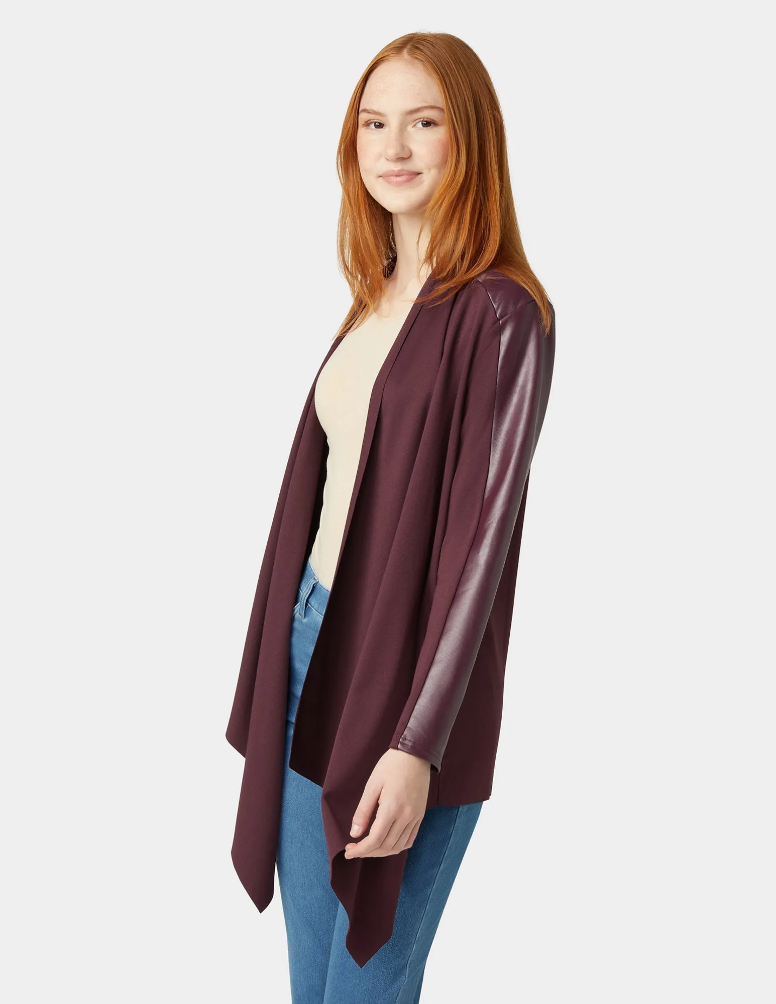 Faux Leather Cardigan