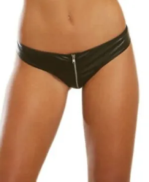 Faux Leather-look Panty with Zipper - Black