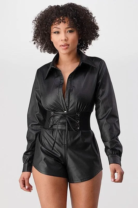 FAUX LEATHER ROMPER