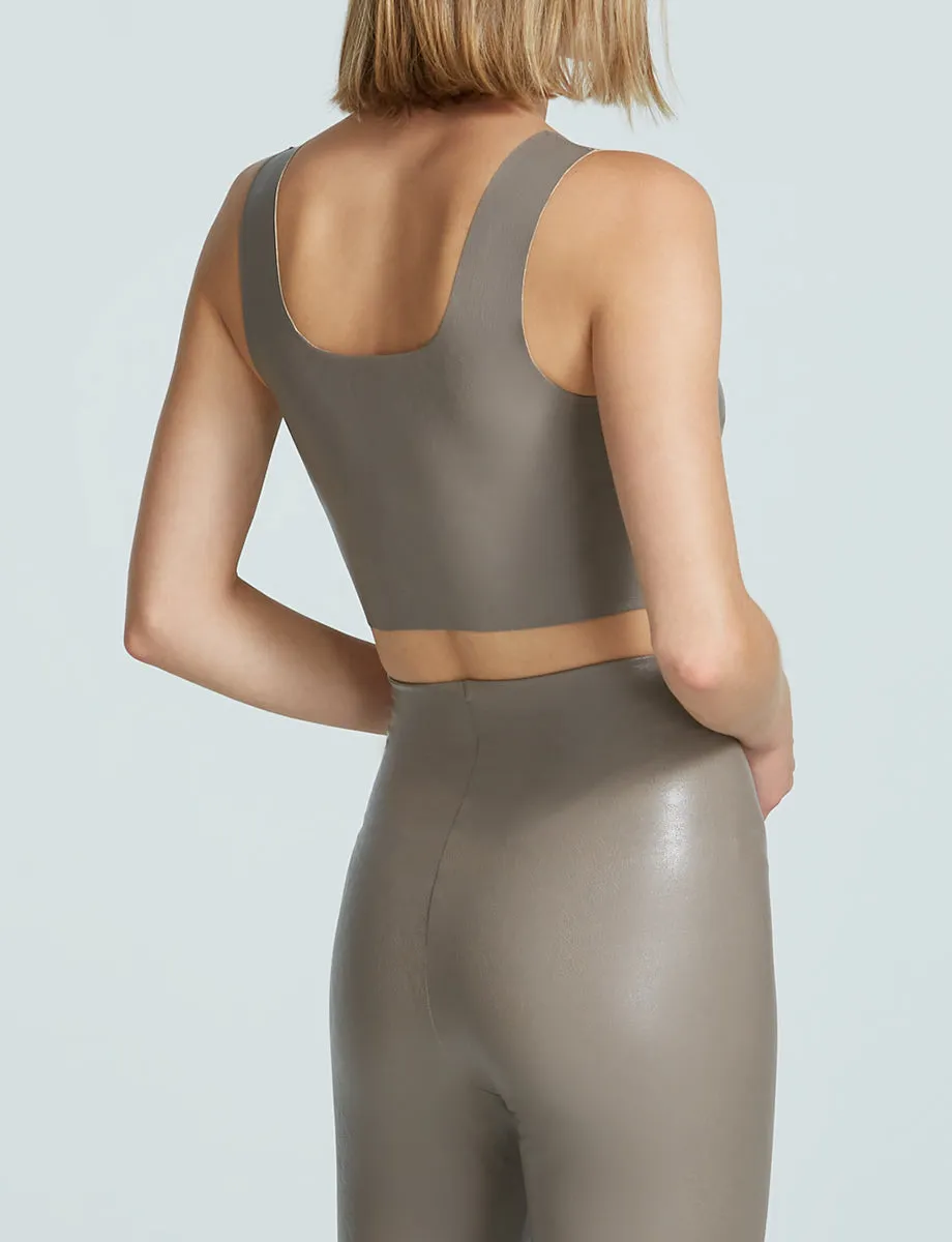 Faux Leather Squareneck Crop | Ash