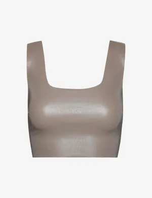 Faux Leather Squareneck Crop | Ash