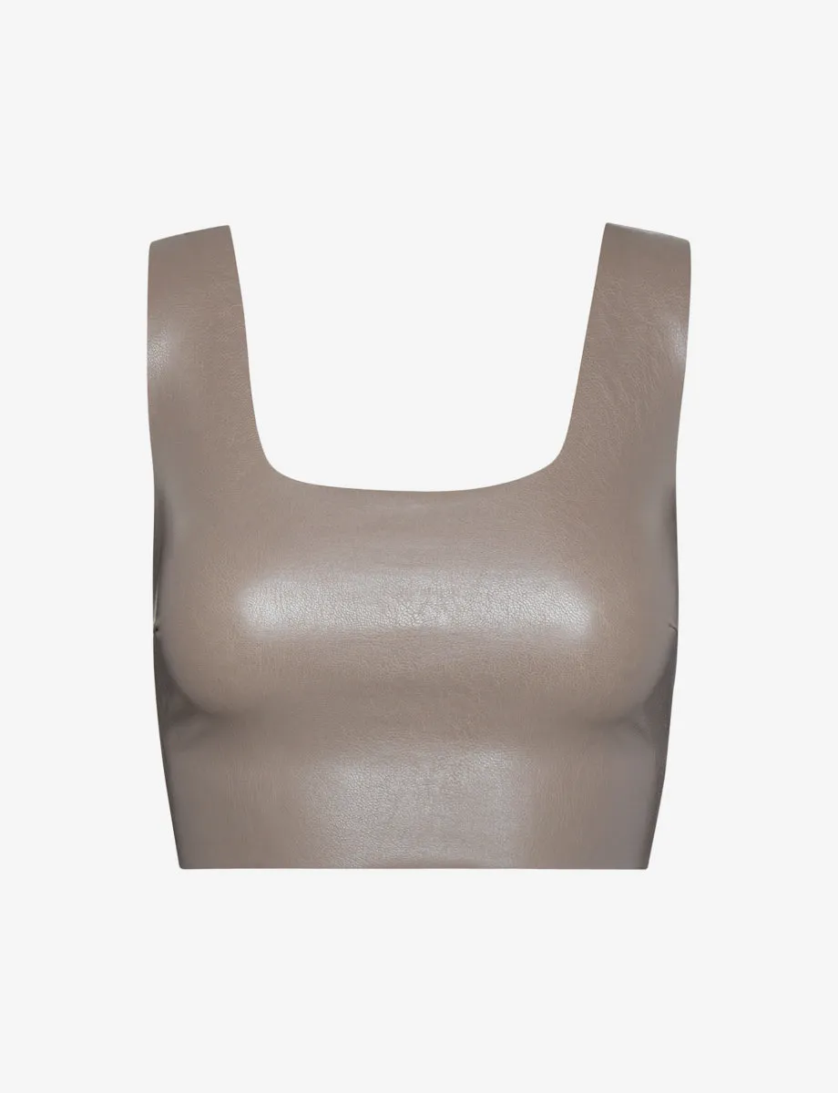 Faux Leather Squareneck Crop | Ash