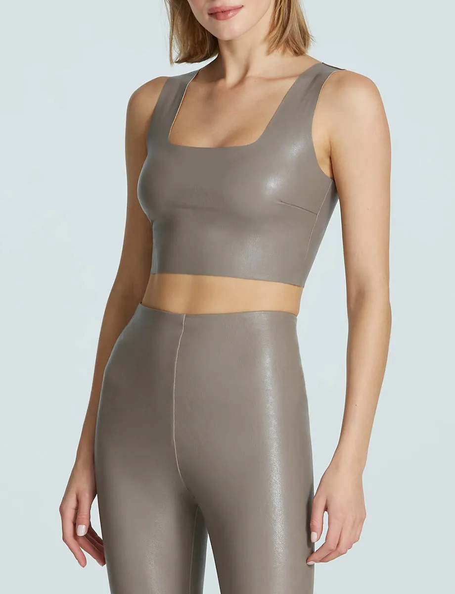 Faux Leather Squareneck Crop | Ash