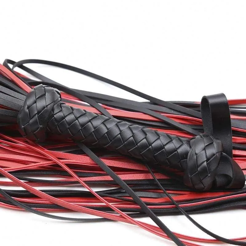 Fetish Black&Red PU Leather Handle Flogger BDSM Flirt