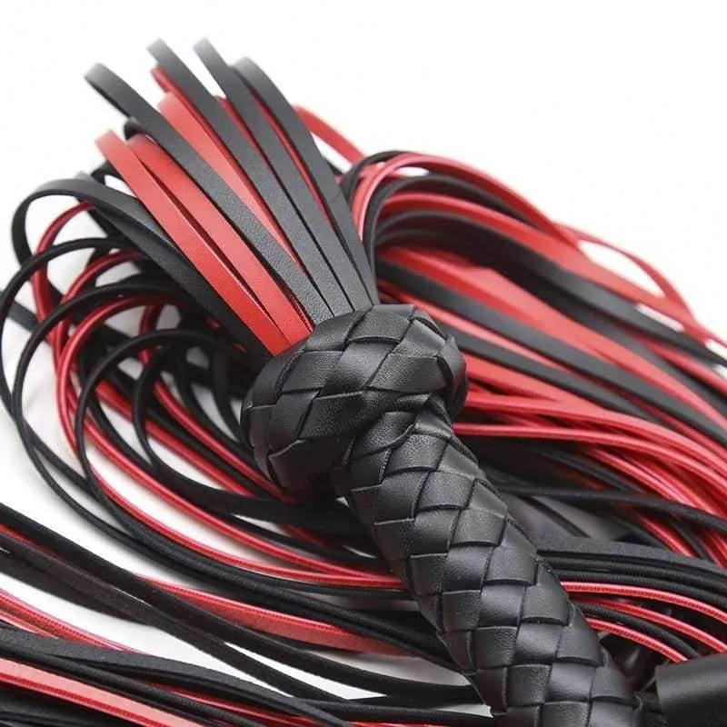 Fetish Black&Red PU Leather Handle Flogger BDSM Flirt