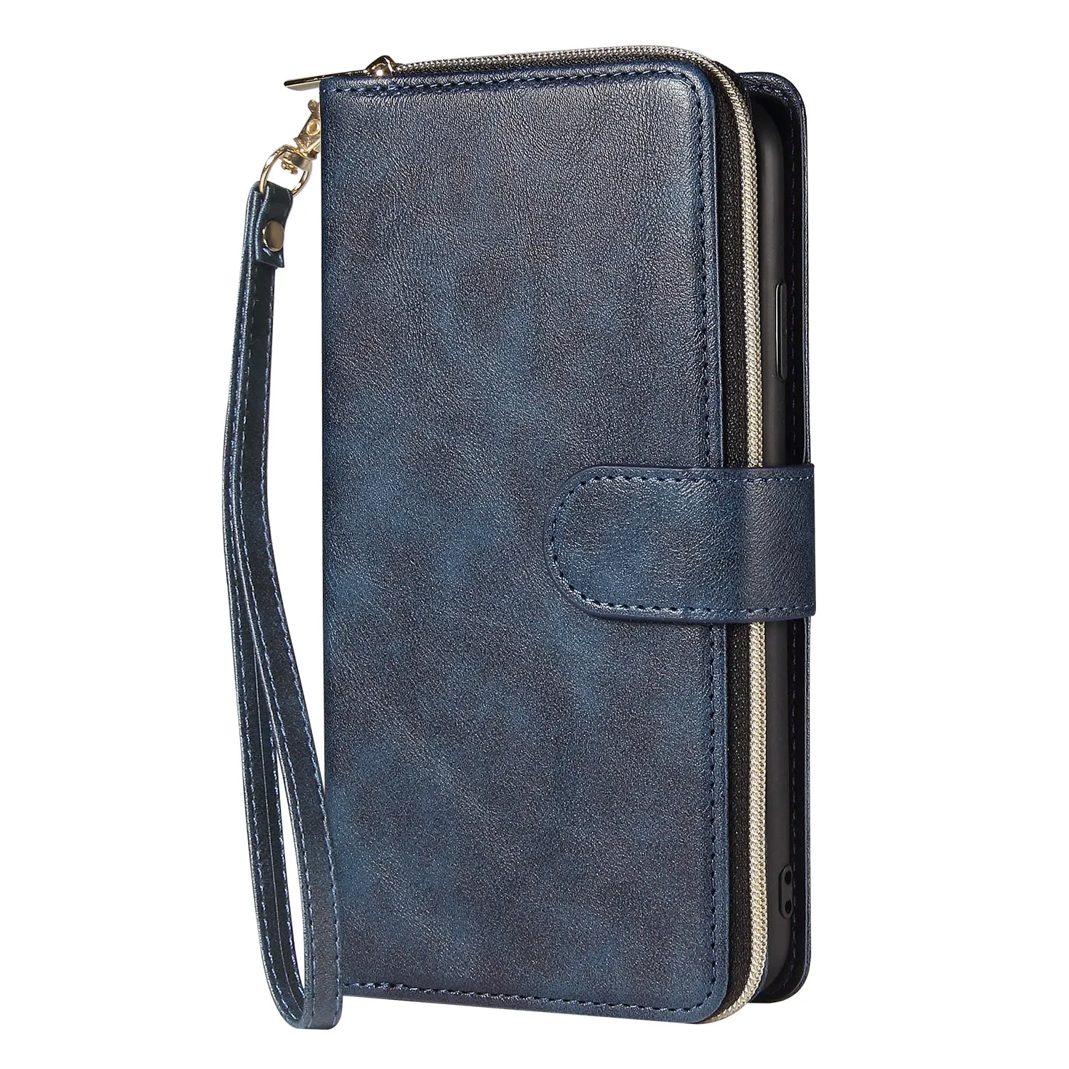 For iphone X/XS/XS MAX/11/11Pro Pu Leather  Mobile Phone Cover Zipper Card Bag   Wrist Strap brown