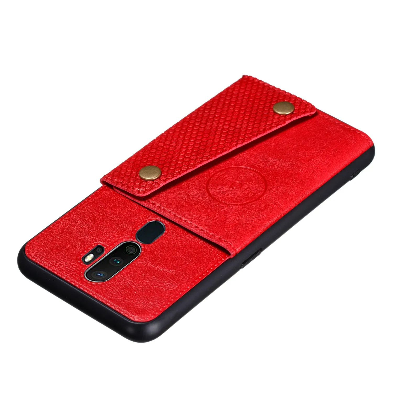For OPPO A9 2020/Realme XT/Reno 2 Mobile Phone Shell Classic Textured Pattern Buckle Closure Design Anti-fall Smartphone Case  gray