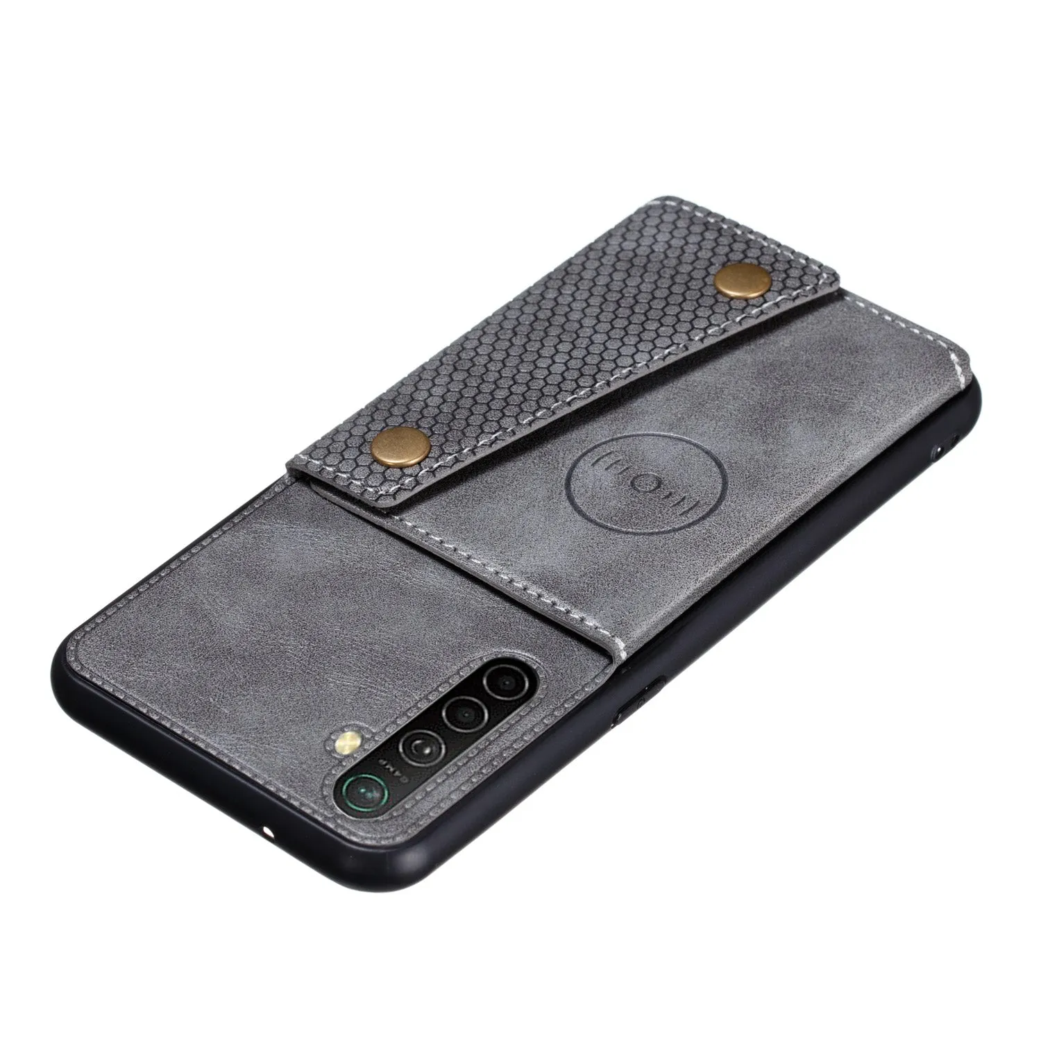 For OPPO A9 2020/Realme XT/Reno 2 Mobile Phone Shell Classic Textured Pattern Buckle Closure Design Anti-fall Smartphone Case  gray