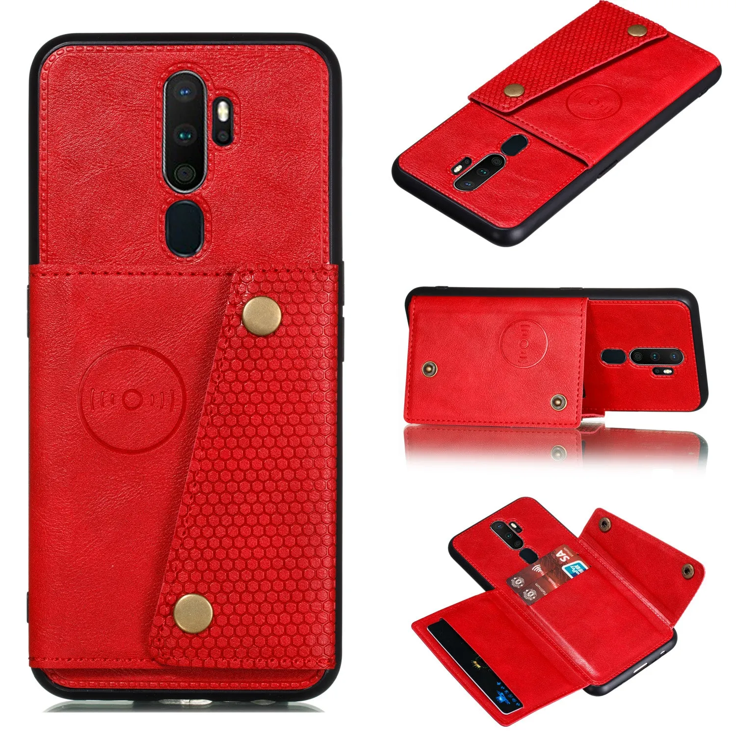 For OPPO A9 2020/Realme XT/Reno 2 Mobile Phone Shell Classic Textured Pattern Buckle Closure Design Anti-fall Smartphone Case  gray