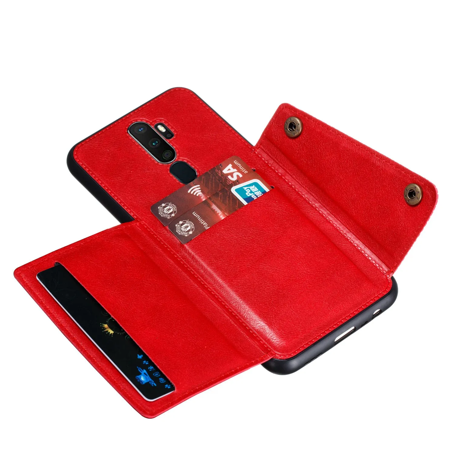For OPPO A9 2020/Realme XT/Reno 2 Mobile Phone Shell Classic Textured Pattern Buckle Closure Design Anti-fall Smartphone Case  gray
