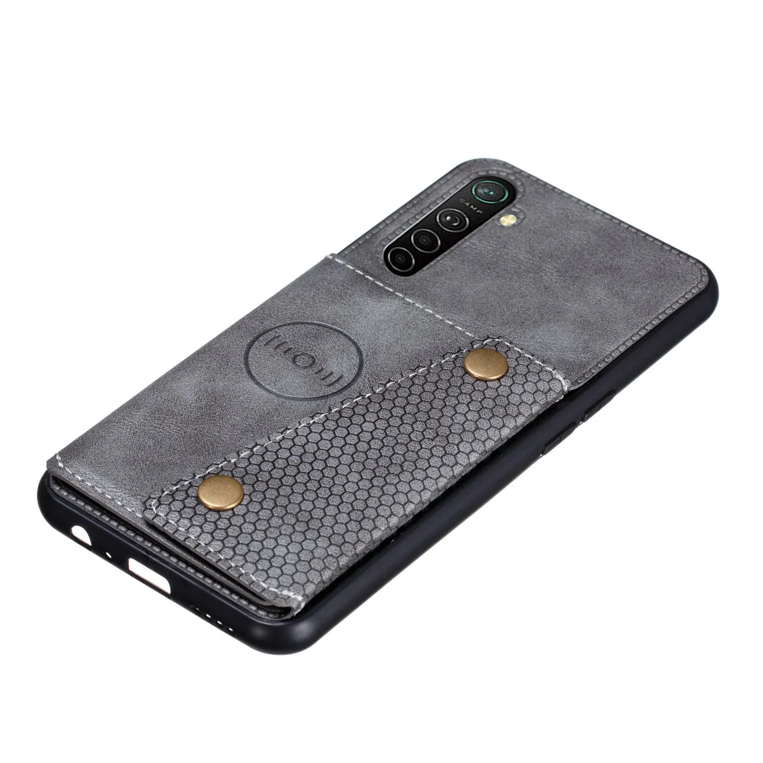 For OPPO A9 2020/Realme XT/Reno 2 Mobile Phone Shell Classic Textured Pattern Buckle Closure Design Anti-fall Smartphone Case  gray