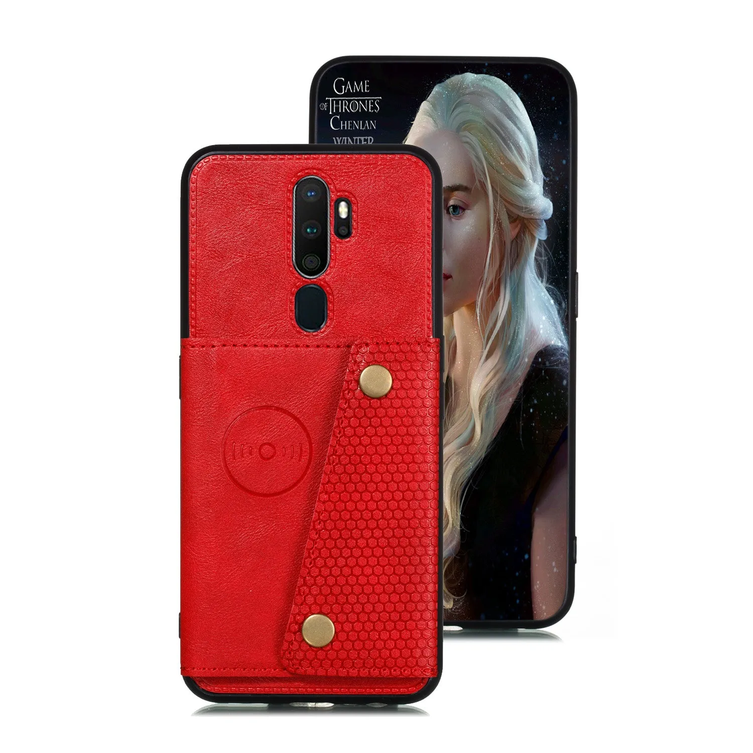 For OPPO A9 2020/Realme XT/Reno 2 Mobile Phone Shell Classic Textured Pattern Buckle Closure Design Anti-fall Smartphone Case  gray