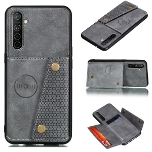 For OPPO A9 2020/Realme XT/Reno 2 Mobile Phone Shell Classic Textured Pattern Buckle Closure Design Anti-fall Smartphone Case  gray