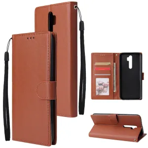 For Oppo A9 2020/Reno 2Z Cellphone Shell PU Leather Mobile Phone Cover Stand Available Anti-drop Elegant Smartphone Case Brown