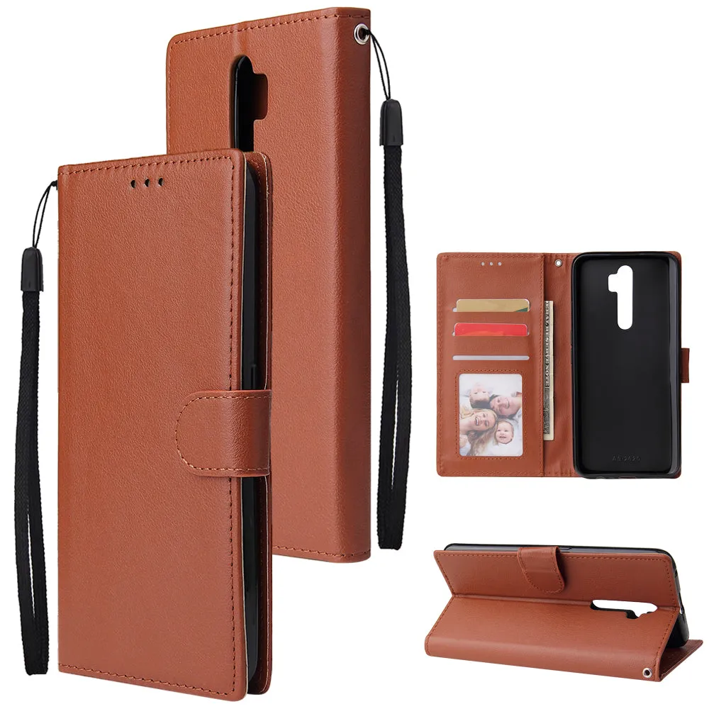 For Oppo A9 2020/Reno 2Z Cellphone Shell PU Leather Mobile Phone Cover Stand Available Anti-drop Elegant Smartphone Case Brown