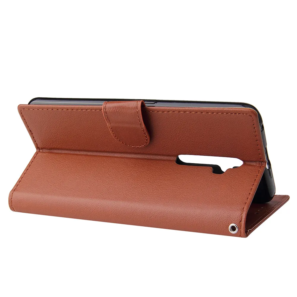 For Oppo A9 2020/Reno 2Z Cellphone Shell PU Leather Mobile Phone Cover Stand Available Anti-drop Elegant Smartphone Case Brown