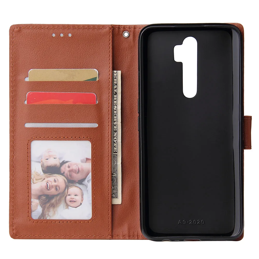 For Oppo A9 2020/Reno 2Z Cellphone Shell PU Leather Mobile Phone Cover Stand Available Anti-drop Elegant Smartphone Case Brown