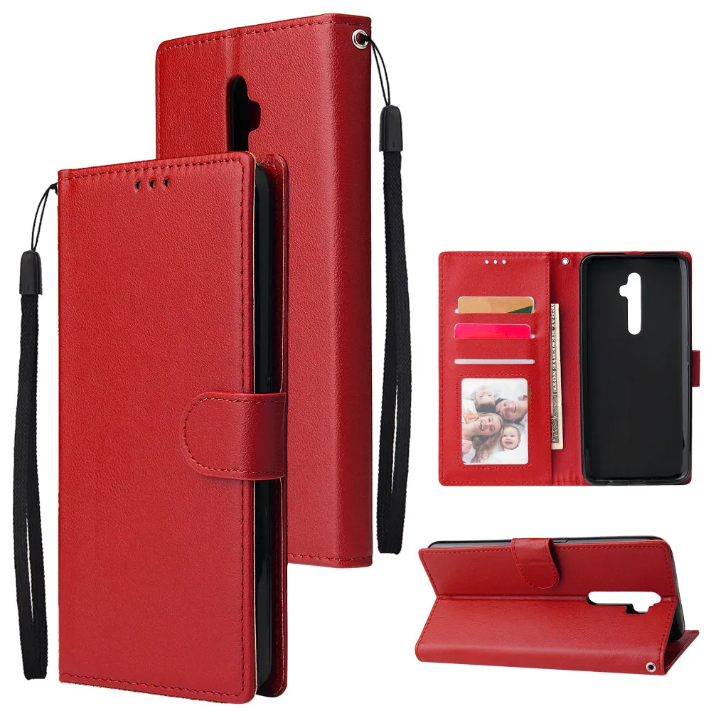 For Oppo A9 2020/Reno 2Z Cellphone Shell PU Leather Mobile Phone Cover Stand Available Anti-drop Elegant Smartphone Case Red