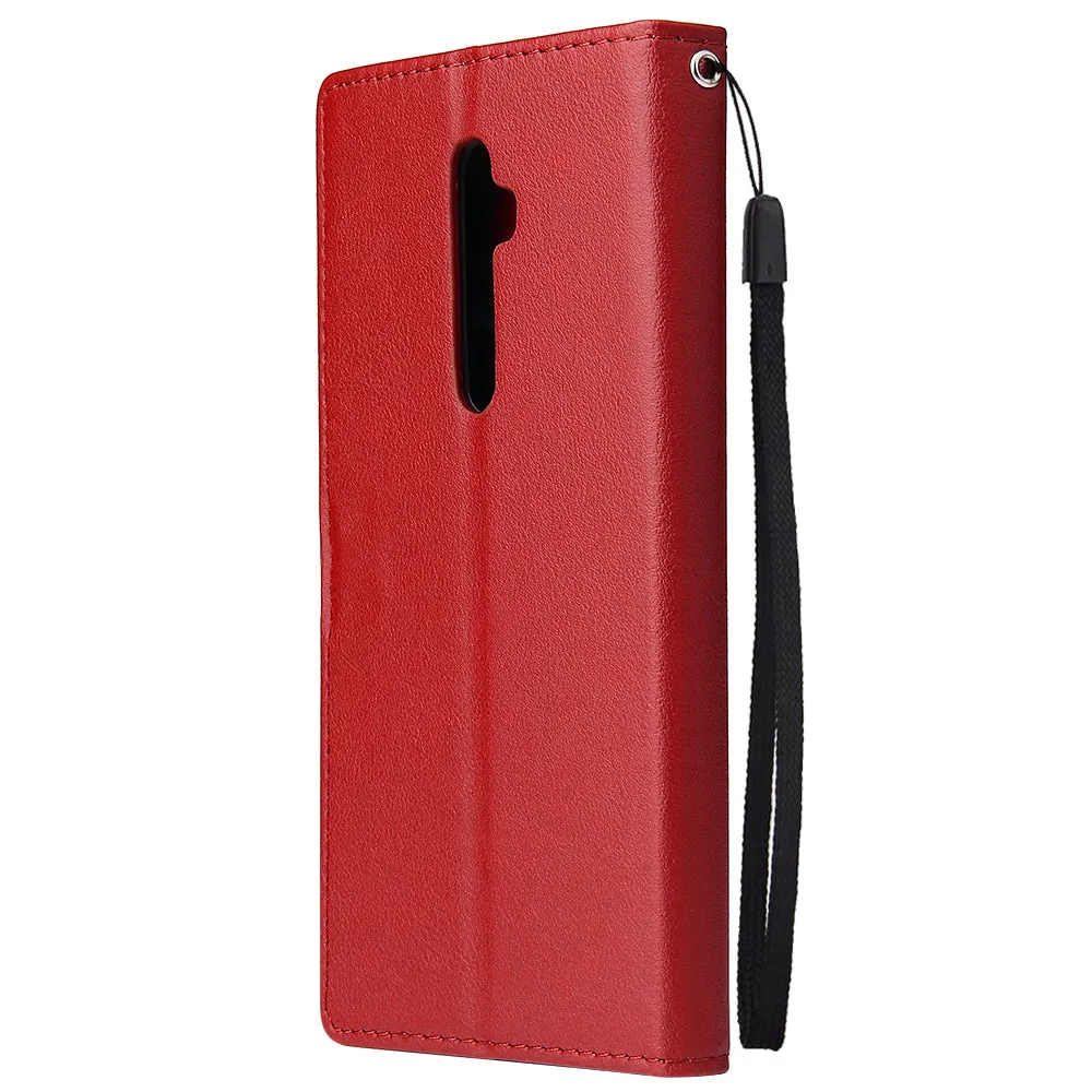 For Oppo A9 2020/Reno 2Z Cellphone Shell PU Leather Mobile Phone Cover Stand Available Anti-drop Elegant Smartphone Case Red