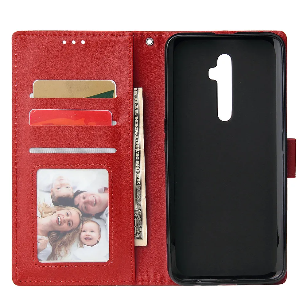 For Oppo A9 2020/Reno 2Z Cellphone Shell PU Leather Mobile Phone Cover Stand Available Anti-drop Elegant Smartphone Case Red