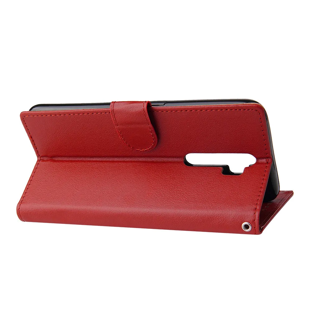 For Oppo A9 2020/Reno 2Z Cellphone Shell PU Leather Mobile Phone Cover Stand Available Anti-drop Elegant Smartphone Case Red