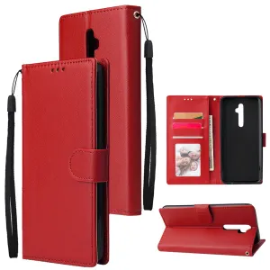 For Oppo A9 2020/Reno 2Z Cellphone Shell PU Leather Mobile Phone Cover Stand Available Anti-drop Elegant Smartphone Case Red