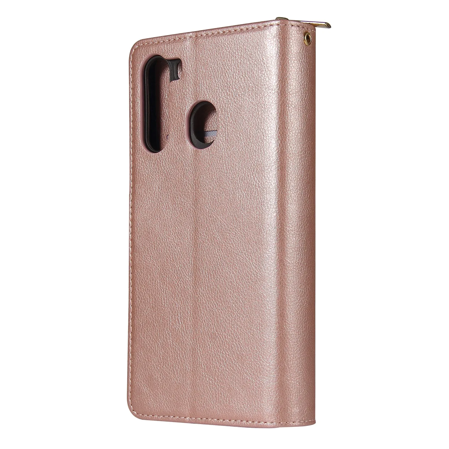 For Samsung A01/A21/A31/A41/A51 Pu Leather  Mobile Phone Cover Zipper Card Bag   Wrist Strap Rose gold