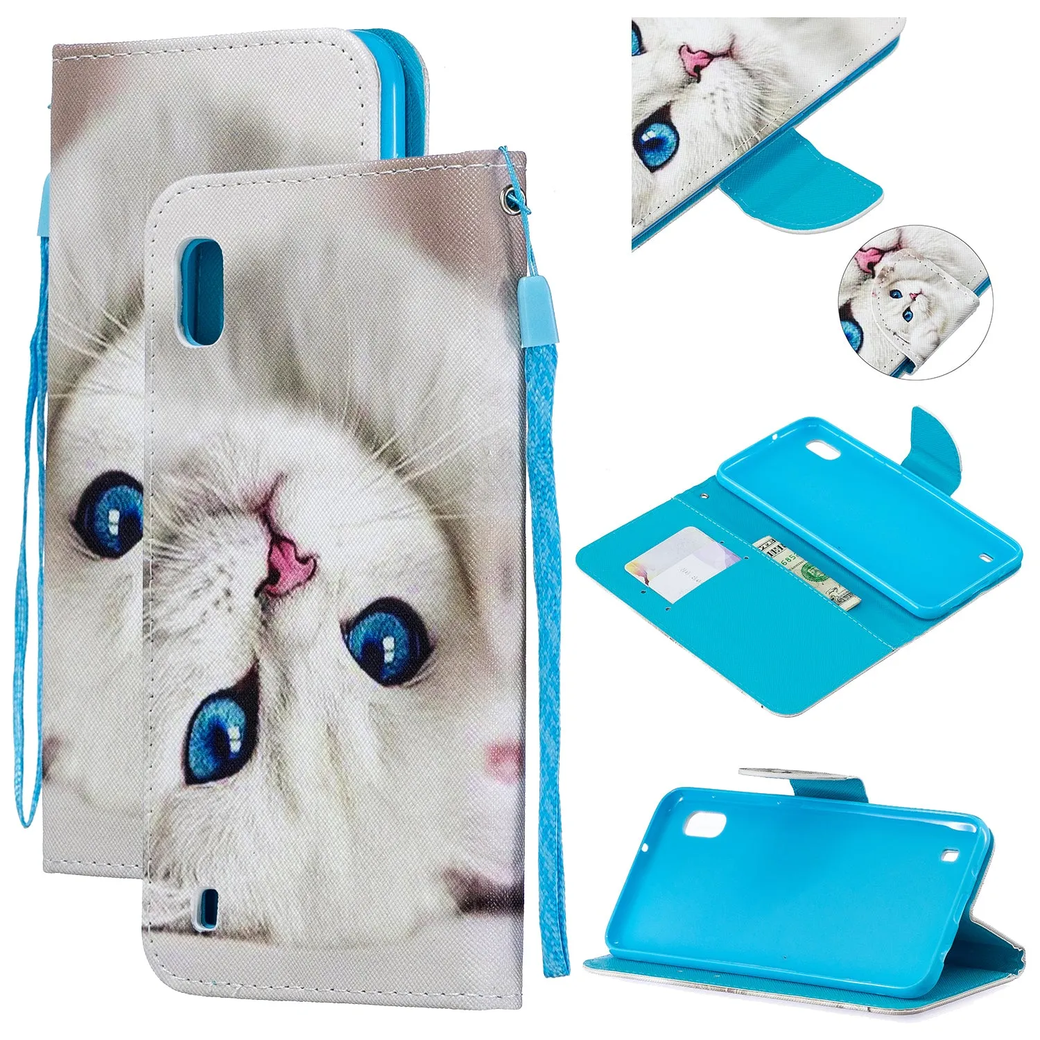 For Samsung A10/A20/A30 Smartphone Case PU Leather Wallet Design Cellphone Cover with Card Holder Stand Available Ice cream unicorn